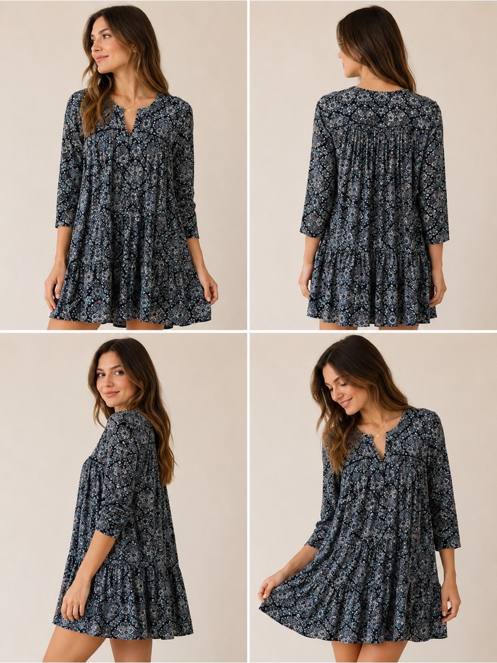 American Eagle Blue Paisley Boho Peasant Dress Size Small